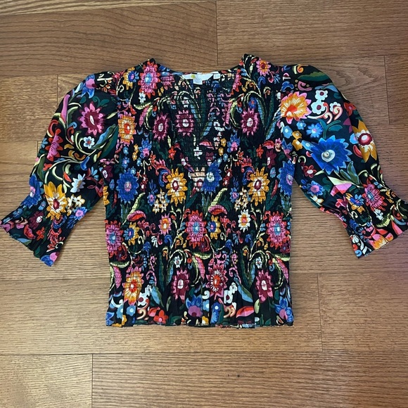 Boden Smocked Floral Ruffle Top 2 Colorful Bright Cottagecore Fairy - Picture 1 of 7